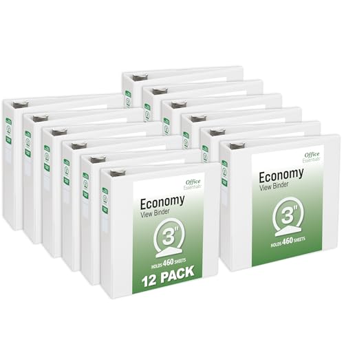 Office Essentials Economy View 3 Ring Binders 3 Round Rings 3.5 Spine 460-Sheet Capacity White Binders (12-Pack of 03430)