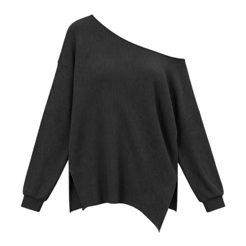 Off The Shoulder Tops For Women Oversized Long Sleeve Ribbed Knit Pullover - image 4