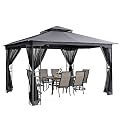 HAPPATIO 10' X 12' Patio Gazebo with Ventilation Double Roof?Outdoor Gazebo with Mosquito Netting for Lawn, Garden (Grey)