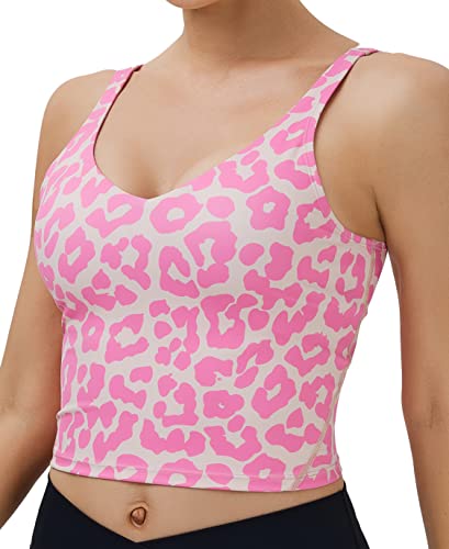 Image of Oalka Sports Bra Womens Longline Padded Crop Yoga Tank Tops | Built in Bras, Workout, Athletic, Fitness, Super Soft, Comfort, Cropped Top, Removable Pads, Heart Neckline For Women