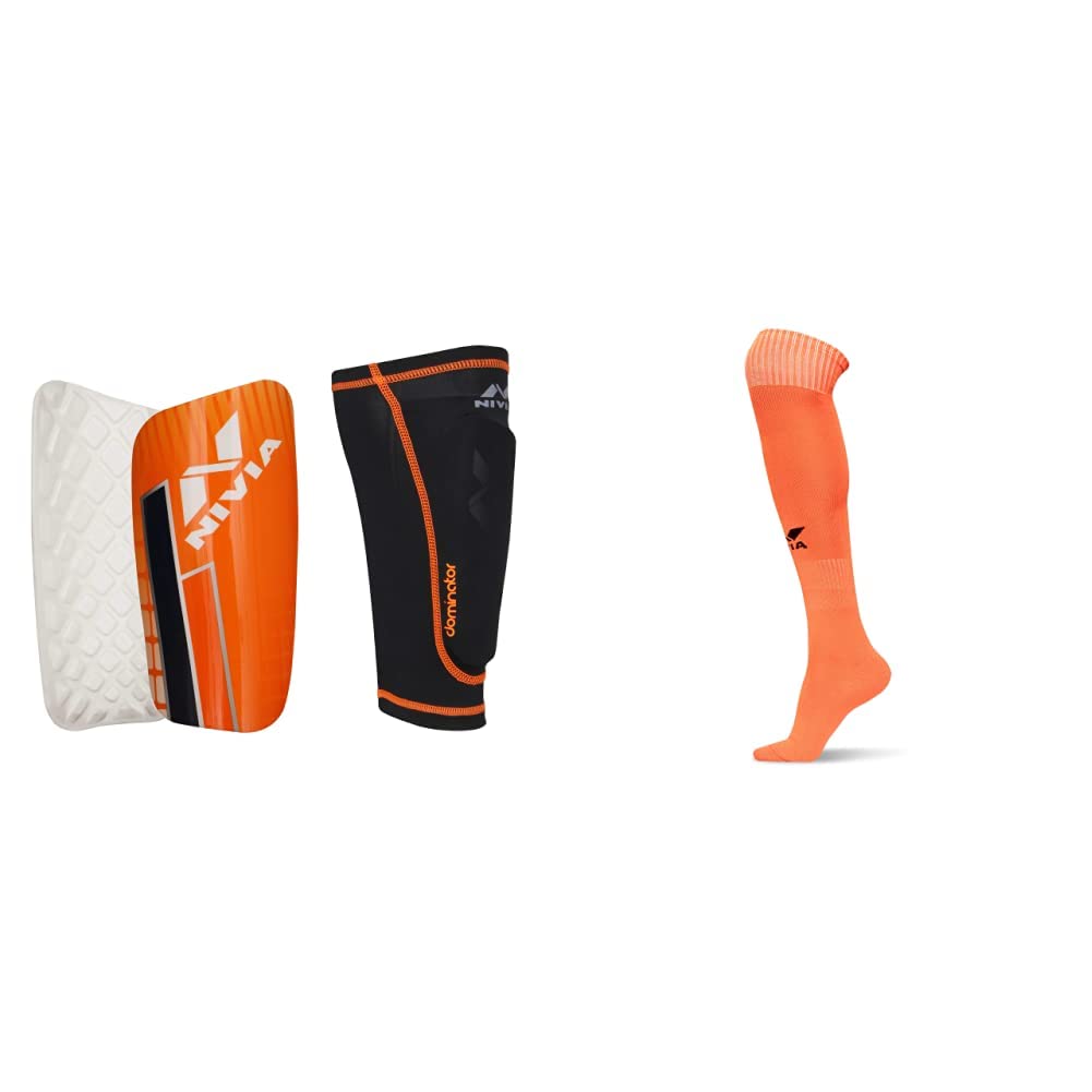 Nivia Dominator 7027 Football Shin Guards with Sleeves, Medium (Blue/White/Orange) & Nivia 728MOB Encounter Blend Stockings, Medium (Orange) Combo (B08615G6NV) Amazon Price History, Amazon Price Tracker