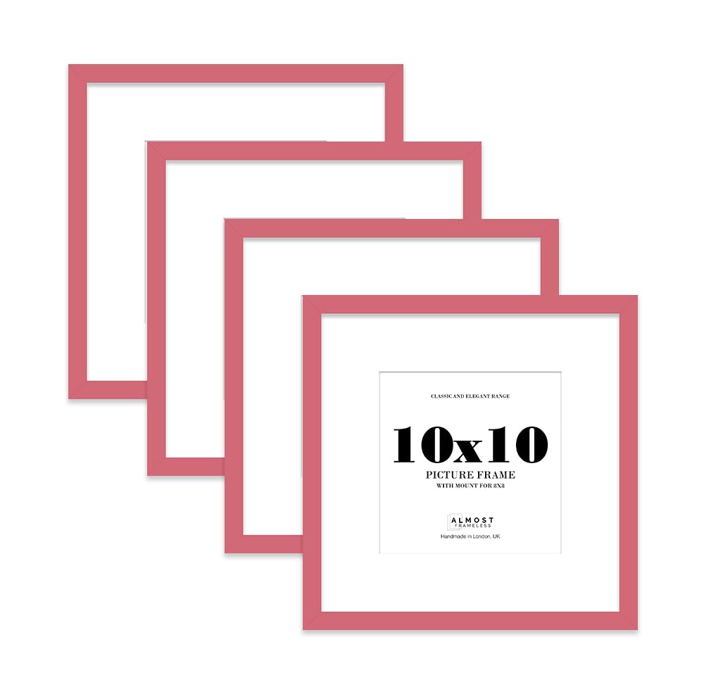10x10 Pink Picture Frame with Mount for 8x8 Photos, Prints - Modern Square Wall Frame, Set of 4