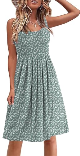 Image of Akihoo Women Summer Casual Sleeveless Midi Plain Pleated Tank Vest Dresses