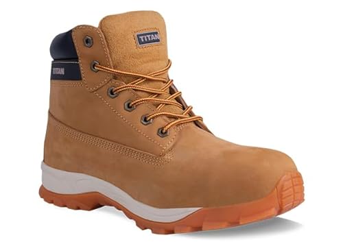 Titan Safety Footwear Jaguar Honey S3 SRC HRO Men's Water Resistant Nubuck Leather Boots, Lightweight, Metal-Free, Steel Toe Cap, Anti-Slip, Oil Resistant, Heat Resistant Safety Boots – Size 9