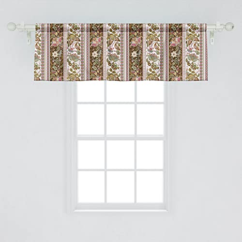 Ambesonne Orient Window Valance, Middle Eastern Persian Floral Pattern With Paisley Leaves Boho Art Print, Rod Pocket Curtain Valances For Kitchen Bedroom, 54" X 18", Brown White #TOP1