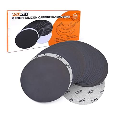 6 Inch (150mm) 1000 Grit High Performance Waterproof Hook & Loop Sanding Discs Heavy Duty Silicon Carbide Round Flocking Sandpaper for Wet/Dry Sanding Grinder Polishing Accessories, 20-Pack Cover