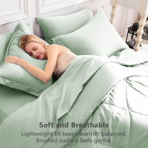 Image of CozyLux Full Size Comforter Sets Sage Green - 7 Pieces Bed in a Bag Full, Luxury Soft Bed Set for All Seasons, Bedding Set with Down Alternative Comforter, Sheets, Pillowcases & Shams