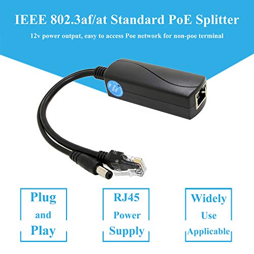 Active PoE Splitter 12V 2A Output, estándar IEEE 802.3af/at, Divisor Power Over Ethernet para cámara IP de seguridad DC Jack (PS5712AT Negro) miniatura 2