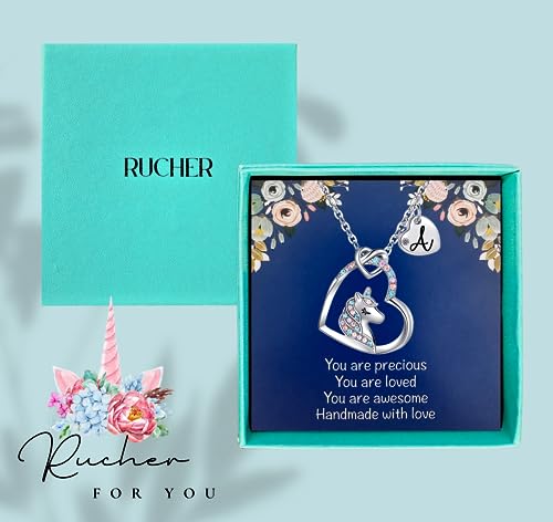 Rucher Unicorn Necklace For Girls. 18K Gold/White Gold Plated Girls Jewelry. Personalized Gifts For Girls With Initial Letter Heart Pendant. Birthdays & Christmas Gifts With Jewelry Gift Box. thumb #6