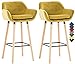 Produktbild CLP 2er Set Barhocker Grant Mit Samtbezug I Thekenhocker Mit Vierfußgestell Aus Holz I Tresenhocker Mit Fußstütze, Farbe:gelb