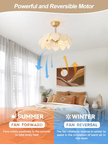 Image of ainqiant 20 inch Gold Fandelier Ceiling Fans with Lights,Flower Chandelier Ceiling Fan with Light and Remote Control, Boho Fandelier with 6 Speeds for Bedroom, Nursery, Living Room