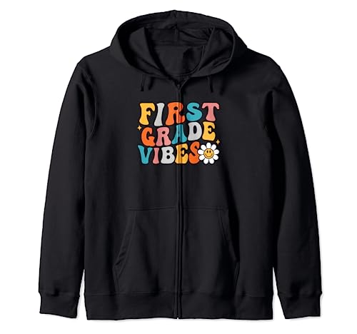 1st Grade Vibes Camicia Ragazza Stile Boho Groovy Back to School Felpa con Cappuccio