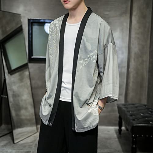 Men's Japanese Haori Jacket Kimono Cardigan 3/4 Sleeve Noragi Casual Happi Coat3