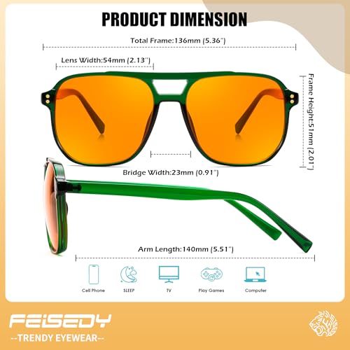 Image of FEISEDY Retro 70s Blue Light Filter Glasses 99.99% Blue Light Blocking Gaming Glasses Computer Glasses for Men Women Amber Tinted G2835