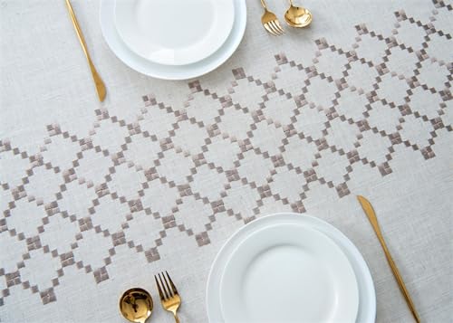 Nappe 90x140cm brodée losange café beige polyester rectangulaire - 6