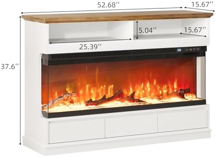 4 EVER WINNER Fireplace TV Stand with 50" Electric Fireplace, Fireplace Entertainment Center with 3-Side Glass Insert, 3 Drawers, TV Stands for Living Room, White - Thumbnail 5