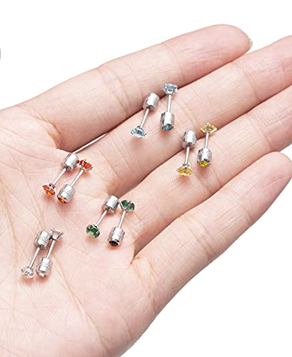 Tornito 7-14 Pairs Stainless Steel Cz Stud Earrings For Women Multicolor Cubic Zirconia Cartilage Helix Earrings Set Screwback 4Mm (H:14Pairs(Double Round Cz+Flat Backs)) #TOP5