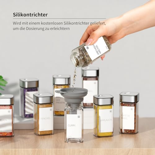 Miorkly Gewürzgläser Eckig mit Drehdeckel - 12 x 120ml - Luftdicht – Ansicht 4