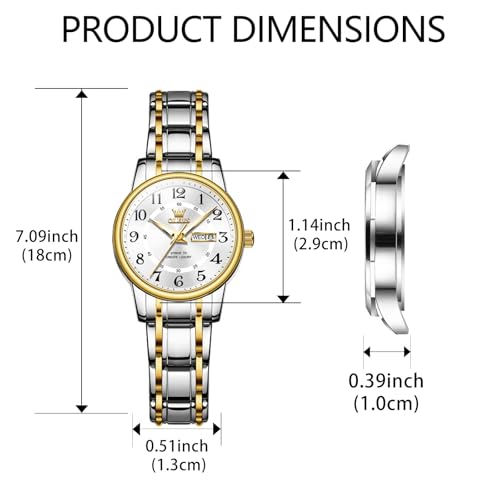 Elegant Two-Tone Waterproof Women's Dress Watch - OLEVS Gold and Silver Stainless Steel Analog Quartz Timepiece - Image 6