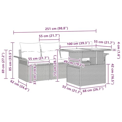 Canapé de jardin gris 5 pcs en polyrotin modulable vidaXL - 4