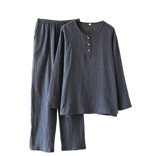 Pyjama homme gaze de coton grand taille 2 pièces avec chemise boutonnée et pantalon ample