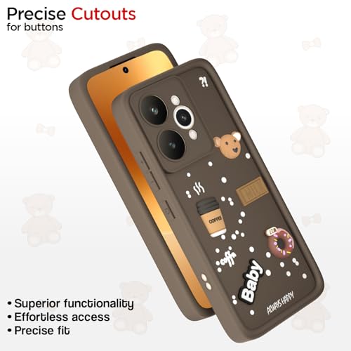 Image of Pikkme Back Cover for Realme 15 5G | 3D Cartoon Silicone Case Cute & Fun Full Protective Bumper Cover (Brown)