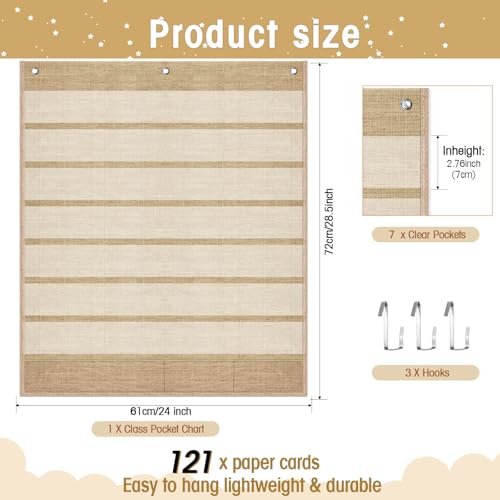 Sinload Classroom Calendar Pocket Chart Set Calendar Bulletin Board Set Seasons Festival Weather Pocket Chart for Classroom Decoration Back to School Supplies(Modern Boho 2,Linen Color) by Sinload - Image 3