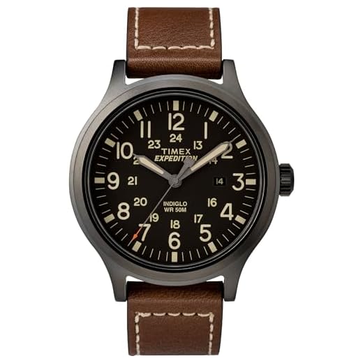 Timex Men's TW4B11300 Expedition Scout 43mm Brown/Black Leather Strap Watch