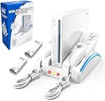 Wii Console Game Organizer Station,Wii Remote Charger Stand Base, 2 Batterie rechargeable Pcs compatible avec le kit Nunchuk de console Nintendo (Blanc)