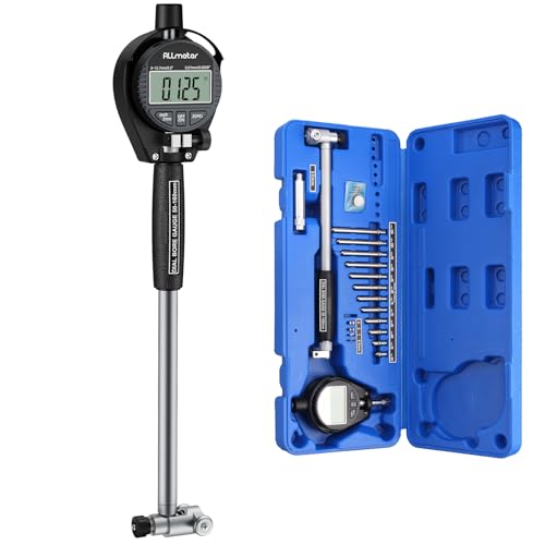 ALLmeter Medidor digital de perforación interior, 50 – 160 mm, precisión de 0,01 mm, incluye 12 cabezales de medición y caja de ABS, calibre de profundidad ultrapreciso, calibre Bore Gauges plateado