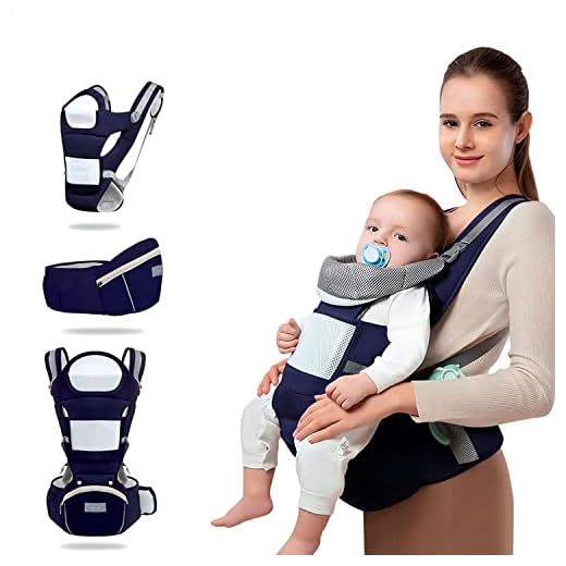 Bolsa Canguru Ergonômico Bebê Mãe Premium 12 Posições 3 Em 1 cor Azul Marinho