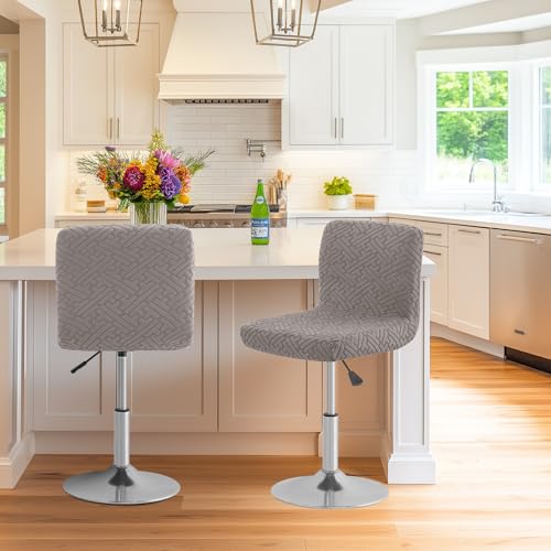 Image of FUANGUI Bar Stool Covers with Backs, 4 Pack Stretch Bar Stool Chair Covers, Knitted Jacquard Bar Stool Covers,Washable Bar Chair Covers Swivel Barstool Slipcovers (Knitted Khaki 01)