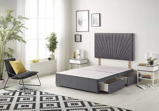 Bed Centre Platinum Charcoal Plush Divan Bed Base With Same Headboard And Storage Drawer-5FT King.(King 150 x 200 cm, No Drawer, With Headboard)