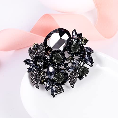 Image of EVER FAITH Rhinestone Crystal Party Flower Leaf Vine Brooch