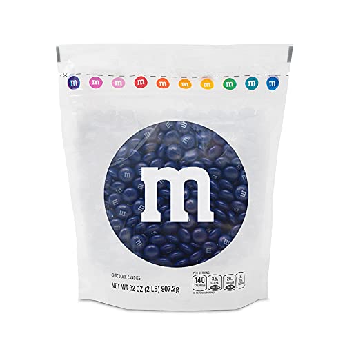 M&Mâ€™S Milk Chocolate Dark Blue Candy - 2lbs of Bulk Candy in Resealable Pack for Candy Buffet, Birthday Parties, Theme Meetings, Candy Bar, Sweet Stuff for DIY Party Favors or Edible Decoration