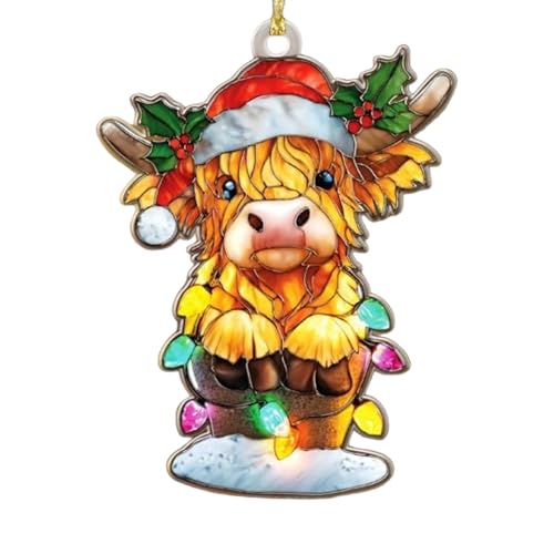 クリスマスツリーの牛の装?オーナメント | 2Dフラットアニマルペンダントチャーム | クリスマスツリー装飾,ウィンドウシェルフやリビングルームの壁、家庭の休日、室内室外装?用
