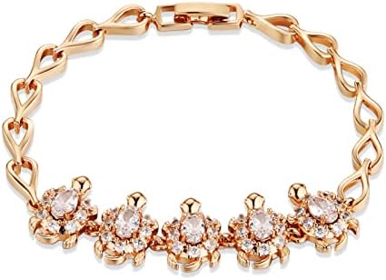 HZMAN 14K Gold Plated Silver Tennis Bracelet for Women Girls Cubic Zirconia Turtles Bracelets Animals Fashion Link Bracelet Jewelry Gift (Rose Gold)