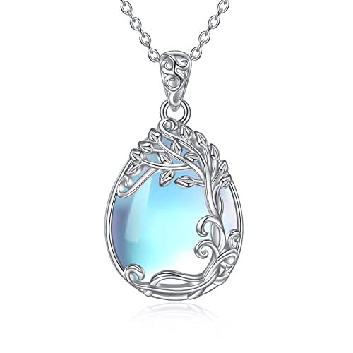 925 Sterling Silver Moonstone Necklace Filigree Teardrop Pendant Necklace Jewelry for Women Girls