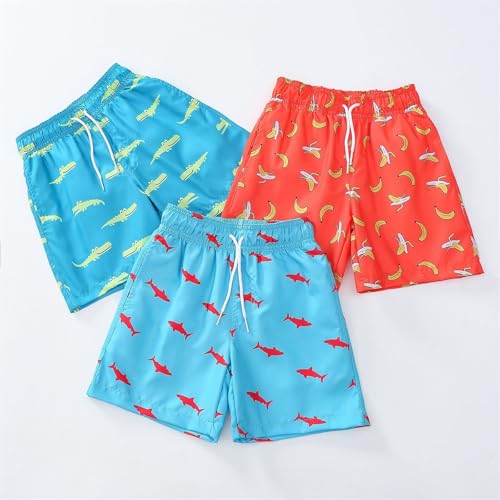 Kids Swim Trunks Beach Boardshorts Toddler Boys Elastic Waist Drawstring Cartoon Athletic Sports Shorts with Pockets2