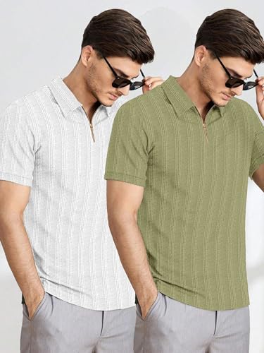 Image of MiraMichi Men's Polycotton Short Sleeve Casual Polo Collar T-Shirt - Lightweight Breathable Classic Polo for Everyday Comfort & Style