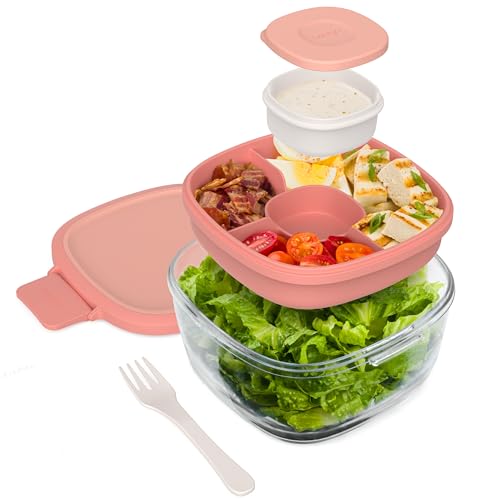Image of Bentgo Glass Salad Container with Airtight Lid & Leak-Proof Sauce Cup