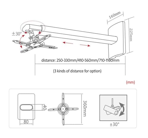 Soporte para proyector extensible M5-2533 de pared con brazos metálicos regulables 400-650mm 6