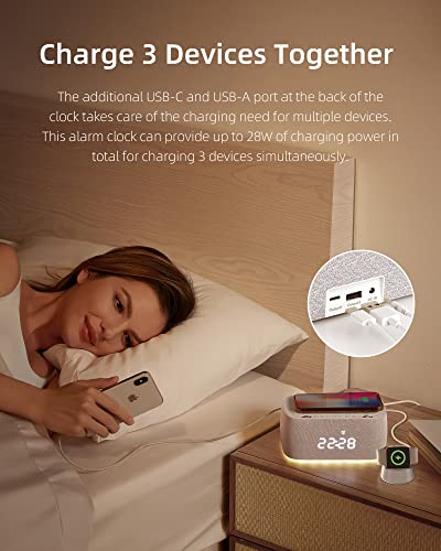 Ezvalo Alarm Clock With Wireless Charger,Multifunctional Digital Clock Radio With Speaker,Dimmable Led Display With 9V&2A Fast Charging Port,Night Light For Bedroom, Gray #TOP5