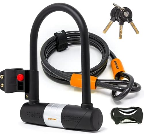 SIGTUNA Candado Bicicleta, U-Lock de 16mm con Soporte, Cadena de Acero de 1,2 m y 3 Llaves de Alta Seguridad, Naranja - imagen 3