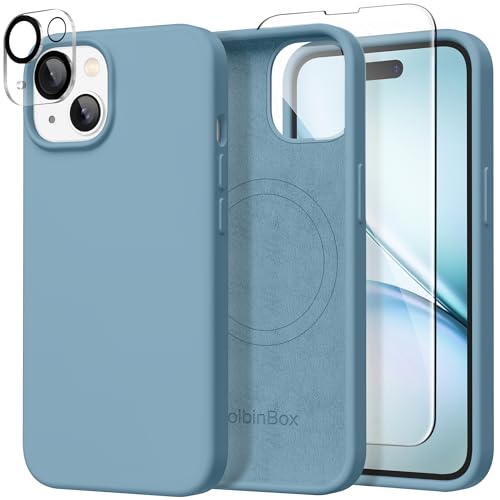 GolbinBox Magnetic for iPhone 15 Case, Compatible with MagSafe, [Soft Anti-Scratch Microfiber Lining], Slim Liquid Silicone Shockproof Protective Phone Case for iPhone 15 6.1 inch, Moon Blue