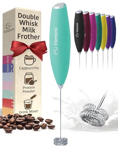 Image of Elementi Milk Frother Wand - Easy to Use Handheld Electric Stirrer for Powder Drinks, Durable & Powerful Coffee Whisk & Protein Powder Mixer Wand, Hand Frother, Coffee Stirrers Electric (Mint Green)