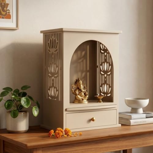 Home Sparkle Wooden Temple for Home Beige | Premium MDF Pooja Man...