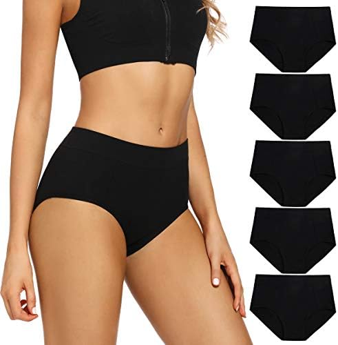POKARLA Women's Cotton Stretch Underwear Ladies Mid Rise Briefs Panties 5-Pack Black Plus Size(3X-Large)