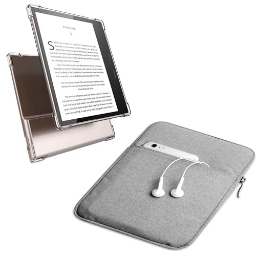 enoxboo Case for 7" Kindle Oasis 10th Generation 2019 and Kindle Oasis 9th Generation E-Reader 2017, Model NO: S8IN4O or CW24WI, 1 Clear TPU Cover and 1 Sleeve Bag