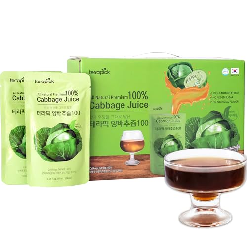TerraPick Korean Cabbage Juice – Gut Health & Digestion Support, 100% Pure Cabbage Extract, No Additives or Preservatives, Daily Alkaline Wellness Drink (30 Pouches)
